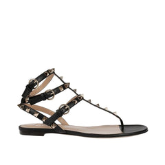 Valentino Garavani Schwarze Ledersandalen, flach