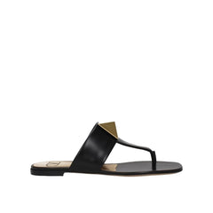 Valentino Garavani Black Calfskin Flat Sandals