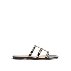 Valentino Garavani Black Calfskin Flat Sandals - EU34/US4