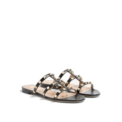 Valentino Garavani Black Calfskin Flat Sandals - EU34/US4