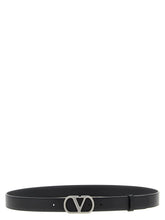 Valentino Garavani men's regular belt in smooth black calfskin leather with a tonal VLogo Signature buckle.