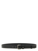 Valentino Garavani men's regular belt in smooth black calfskin with a polished silver-tone buckle.