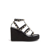 Valentino Garavani Black Calfskin Wedge Sandals - EU34/US4