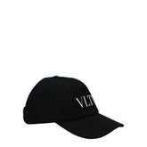 Front view of a Valentino Garavani black cotton baseball cap featuring tonal logo embroidery and a structured brim.