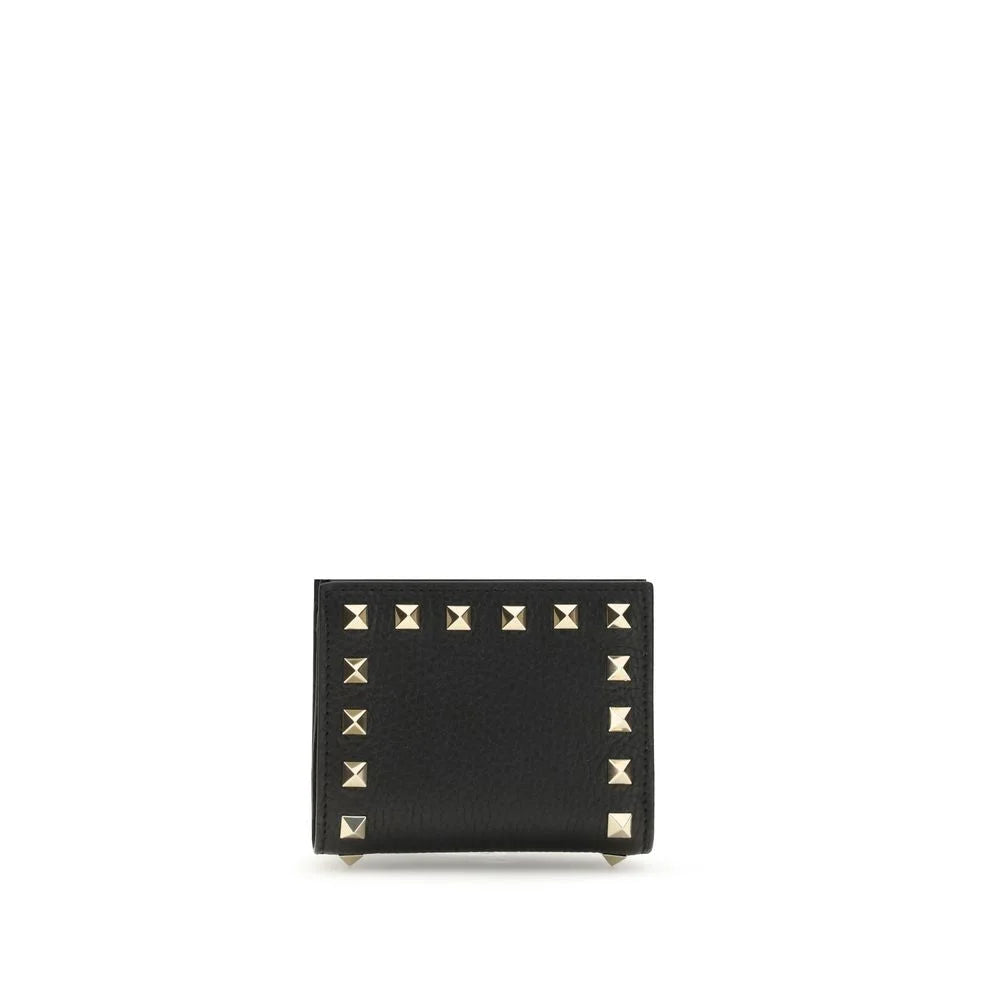 Valentino Garavani black lambskin Ovis Aries wallet featuring a sleek rectangular silhouette and minimalist design.
