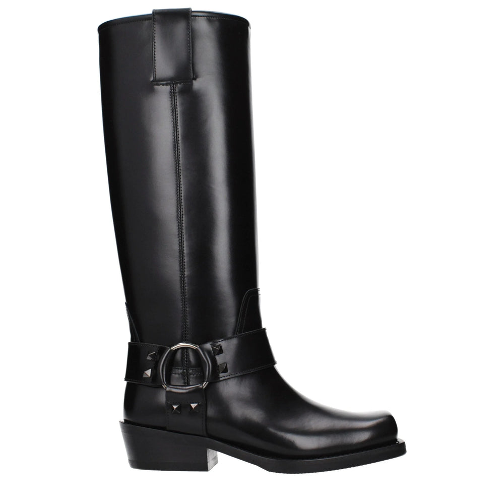 Bottines en cuir noir Valentino Garavani