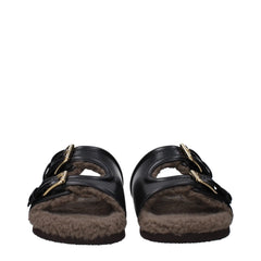 Valentino Garavani Black Leather Slippers Sandals