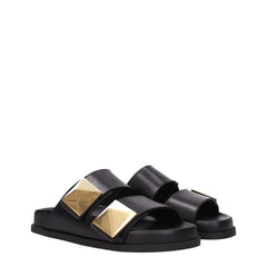 Valentino Garavani Black Leather Slippers Sandals - EU36/US6