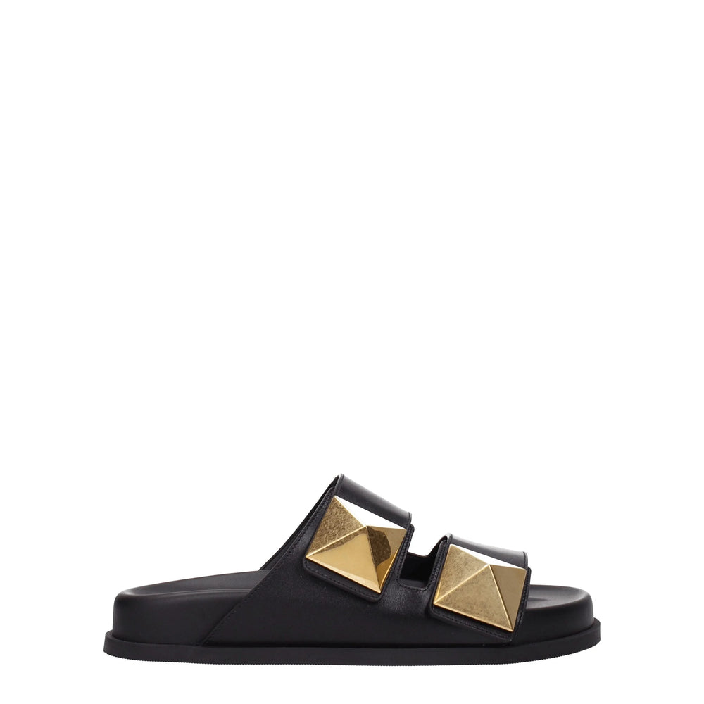 Valentino Garavani Black Leather Slippers Sandals - EU36/US6