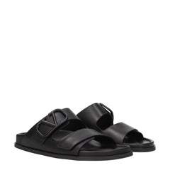 Valentino Garavani Black Leather Slippers Sandals - EU40/US7