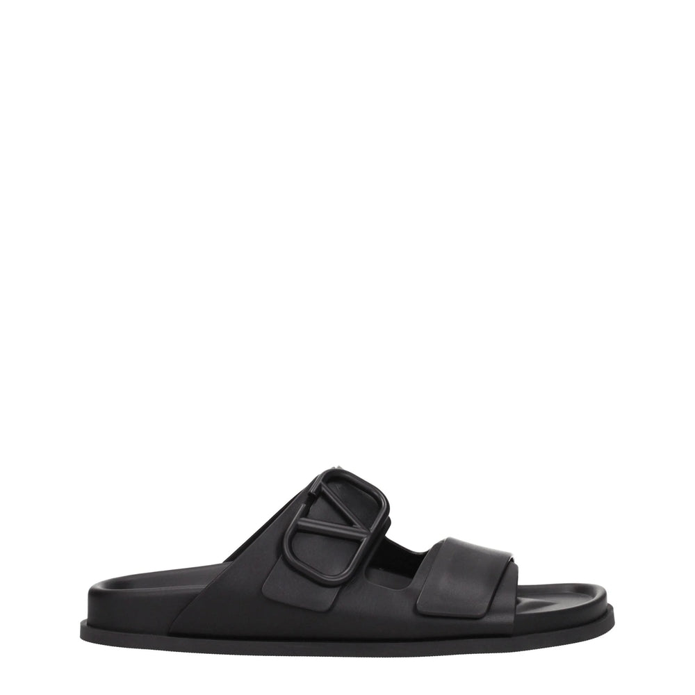 Valentino Garavani Black Leather Slippers Sandals - EU40/US7