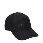 Valentino Garavani black polyamide baseball cap featuring a structured crown and curved brim in a minimalist luxury style.