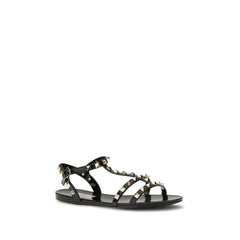Valentino Garavani Black Rubber Flat Sandals - EU37/US7