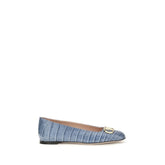 Valentino Garavani Blue Calf Leather Bos Taurus Ballet Flats