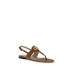 Valentino Garavani Brown Calf Leather Bos Taurus Flat Sandals - EU38/US8