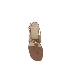 Valentino Garavani Brown Calf Leather Bos Taurus Flat Sandals - EU38/US8