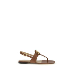 Valentino Garavani Brown Calf Leather Bos Taurus Flat Sandals - EU38/US8