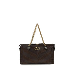 Bolso bandolera de cuero de becerro marrón Bos Taurus de Valentino Garavani con hardware dorado y emblema del logo característico.