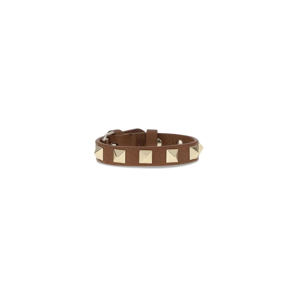 Valentino Garavani Brown Leather and Metal Bracelet - One Size