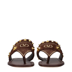 Valentino Garavani Brown Leather Flip-Flop Sandals - EU36/US6