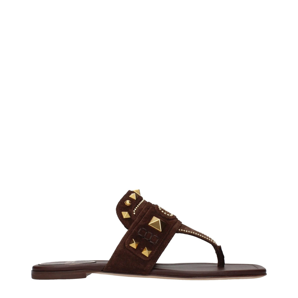 Valentino Garavani Brown Leather Flip-Flop Sandals - EU36/US6