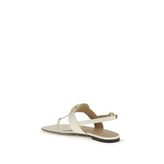 Valentino Garavani Cream Calf Leather Bos Taurus Flat Sandals