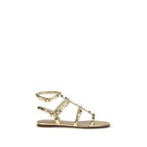 Valentino Garavani Gold Calf Leather Bos Taurus Flat Sandals - EU38/US8
