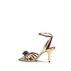 Valentino Garavani Gold Calf Leather Bos Taurus Stiletto Heel Sandals
