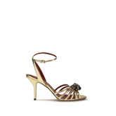 Valentino Garavani Gold Calf Leather Bos Taurus Stiletto Heel Sandals