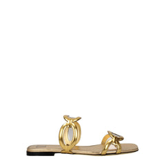 Valentino Garavani Gold Leather Slippers Sandals - EU37/US7