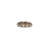 Valentino Garavani gray calf leather Bos Taurus bracelet featuring a polished silver-tone VLogo Signature buckle.