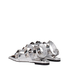 Valentino Garavani Gray Leather Flat Sandals