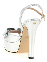 Valentino Garavani Silver Leather Stiletto Heel Sandals