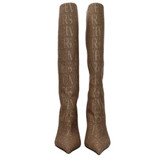 Versace Beige Fabric High Heel Boots - EU36/US6