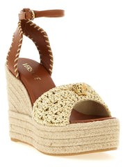 Versace Beige Lamb Leather Wedge Sandals