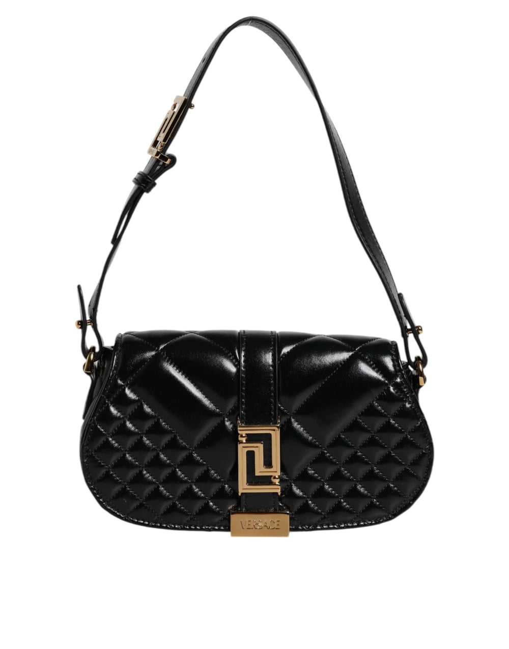 Versace Black Calf Leather Quilted Shoulder Strap Bag - Shoulder Bags