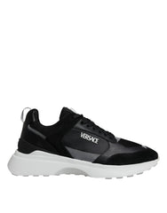 Versace Black Canvas Quad Fabric Medusa Low Top Sneaker Shoes - Sneakers