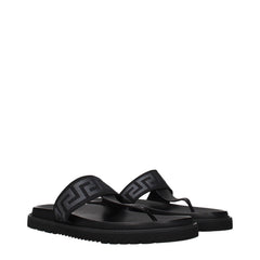 Versace Black Fabric Flip-Flop Sandals - EU43/US10