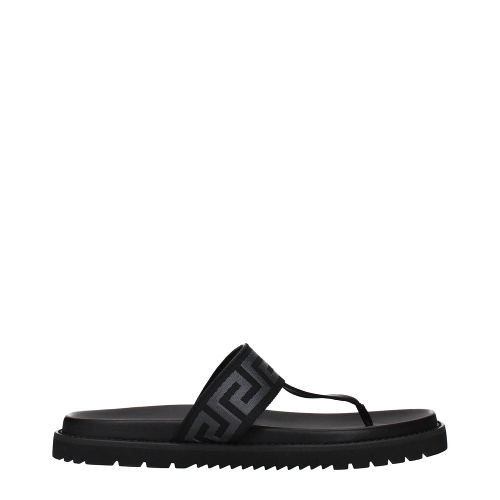 Versace Black Fabric Flip-Flop Sandals - EU43/US10