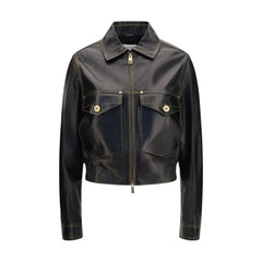 Versace Black Lamb Ovis Aries Aries Leather Jacket - IT42 | L