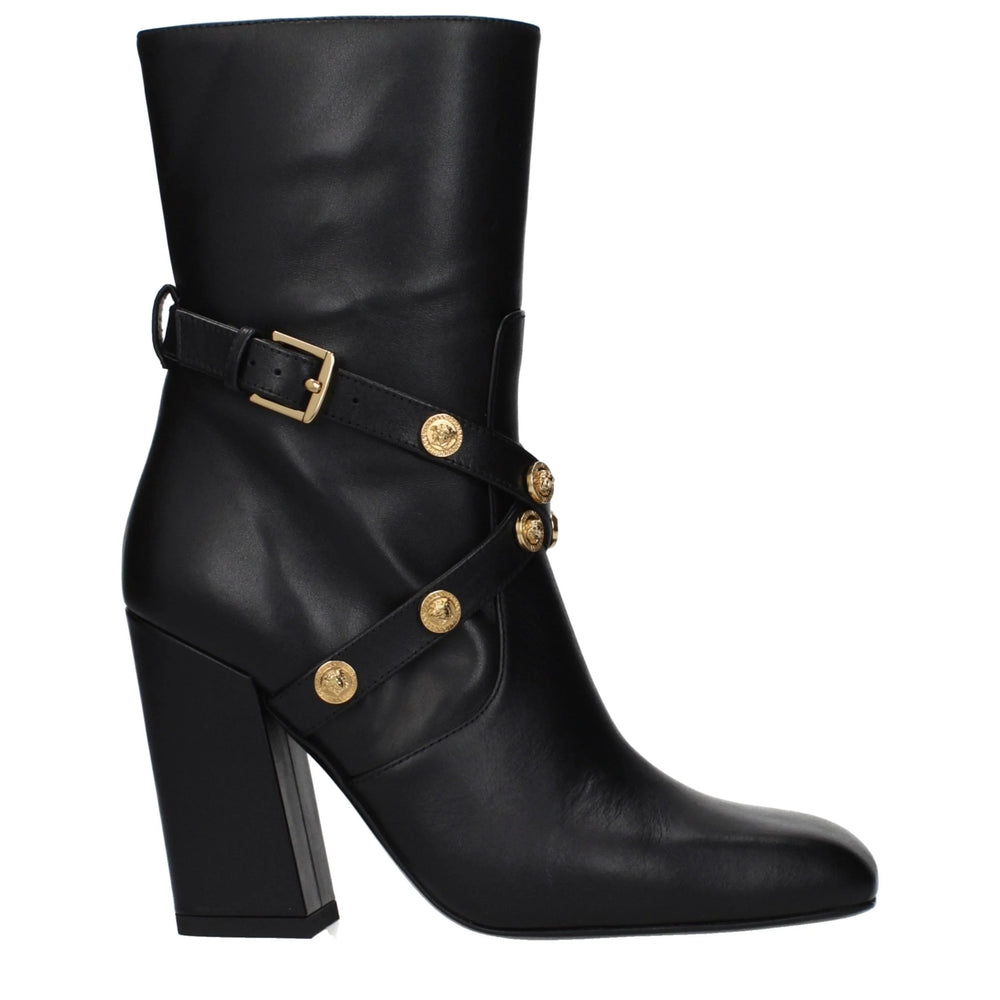 Stivali alla caviglia in pelle nera Versace