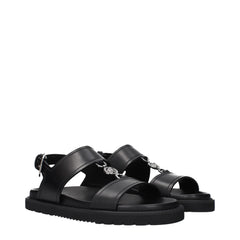 Versace Fekete Bőr Lapos Szandálok