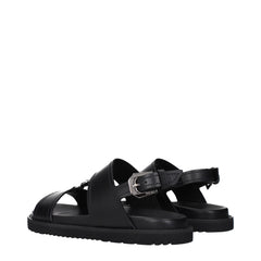 Versace Black Leather Flat Sandals