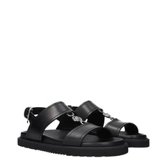 Versace Black Leather Flat Sandals