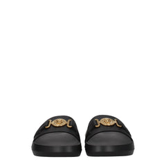 Versace Black Leather Slippers Sandals