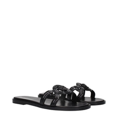 Versace Black Leather Slippers Sandals - EU38.5/US8.5