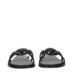 Versace Black Leather Slippers Sandals - EU38.5/US8.5