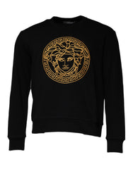 Versace Black Medusa Embroidery Crew Neck Pullover Sweater - Sweaters