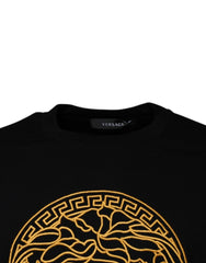 Versace Black Medusa Embroidery Crew Neck Pullover Sweater - Sweaters