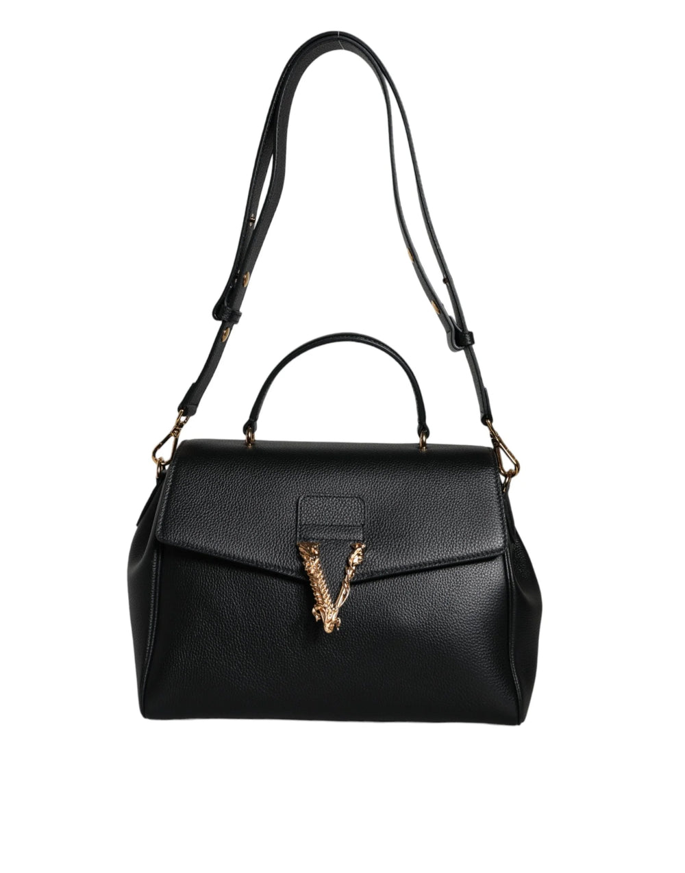 Versace Black Top Handle Grainy Calfskin Leather Crossbody Bag - Cross Body Bags